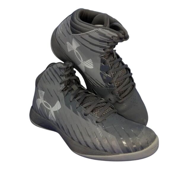 Under Armour Men's Pre-owned Gray Basketball Court Mid Top Sneakers - sz. 8 - Picture 1 of 6